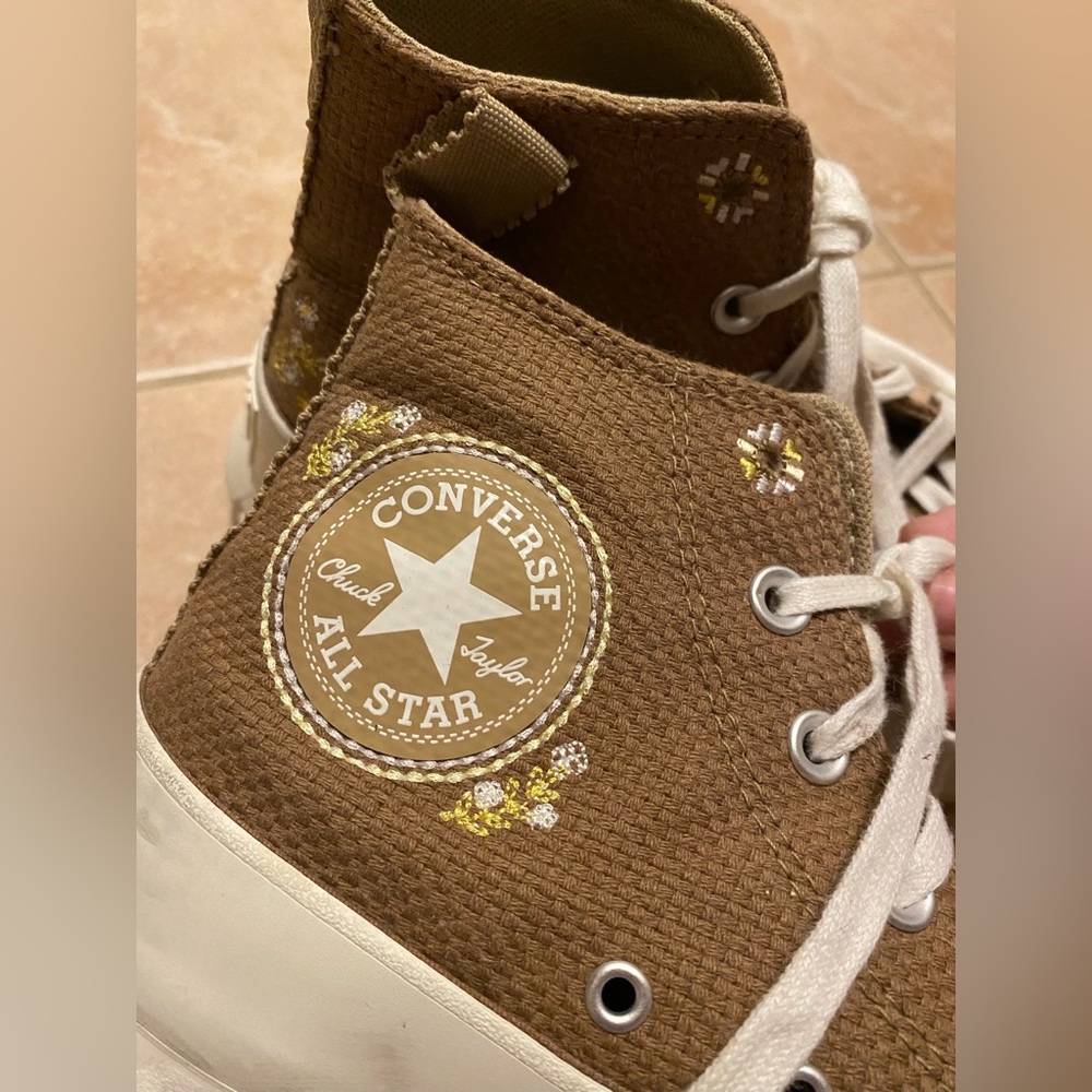 Brown Embroidered Converse